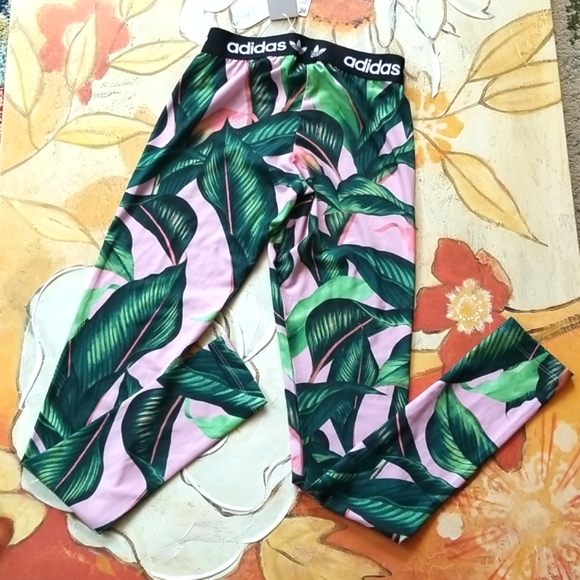 ADIDAS x Farm Rio 2018 Pink Green PALM BODYSUIT Small Logo Leggings SET NWT - Picture 4 of 16